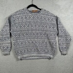 VTG Shenandoah Fair Isle Sweater Women's Large Blue White Nordic Knit 90s USA